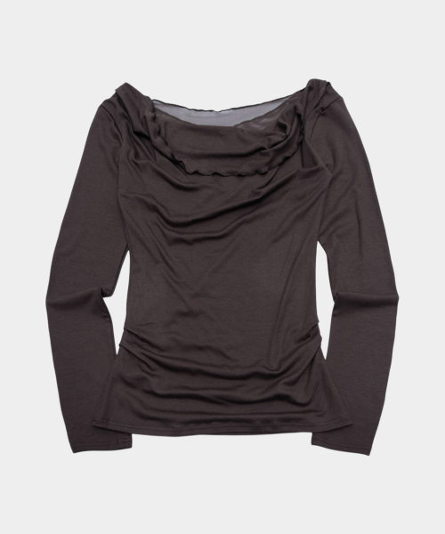 PLACE STUDIO(プレイススタジオ)の「ドレープボートネックシャーリングスリムフィットシンプルウィメンズ長袖ロングスリーブTシャツ _2COLOR(Tシャツ/カットソー・レディース・ブラウン/ブラック・FREE)」の7枚目の写真