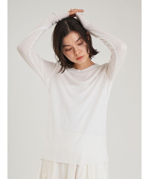 Mila Owen(ミラオーウェン)の「シルクブレンドシアーロングTシャツ(Tシャツ/カットソー・レディース・ホワイト/ブラック/ピンク/バーガンディー・F)」の1枚目の写真