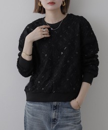 Miunelora フラワーチュールスパンコールプルオーバー 長袖