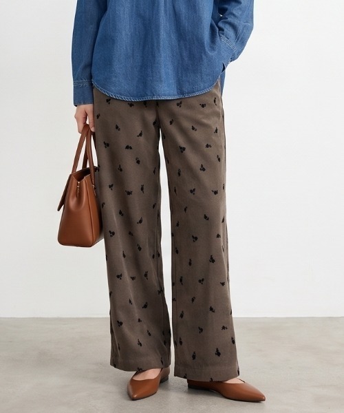 Sew loop(ソーループ)の「フロッキープリントワイドパンツ(スラックス・レディース・カーキオリーブ・L/M)」の1枚目の写真