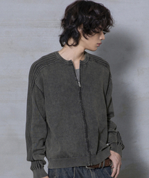 XTONZ（エクストーンズ）の「XTK184 スリムフィット ヴィンテージウォッシュ ニットジップアップ (BLACK)（カーディガン/ボレロ）」