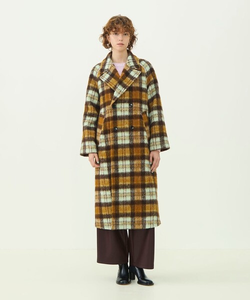 MACPHEE（マカフィー）の「【WEB先行予約】シャギーチェック ダブルブレストコート（チェスターコート・レディース・ブラウン系・36）」の3枚目の写真
