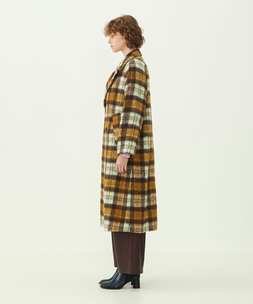 MACPHEE（マカフィー）の「【WEB先行予約】シャギーチェック ダブルブレストコート（チェスターコート・レディース・ブラウン系・36）」の4枚目の写真
