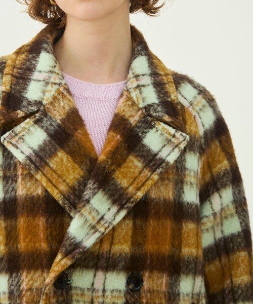 MACPHEE（マカフィー）の「【WEB先行予約】シャギーチェック ダブルブレストコート（チェスターコート・レディース・ブラウン系・36）」の7枚目の写真