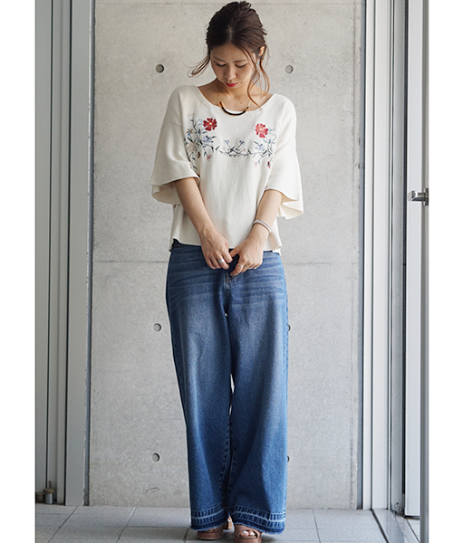 laboratory work（ラボラトリーワーク）の「刺繍袖フレアプルオーバー（Tシャツ/カットソー・レディース・オフホワイト/杢グレー/ブラック・MEDIUM）」の10枚目の写真