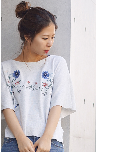 laboratory work（ラボラトリーワーク）の「刺繍袖フレアプルオーバー（Tシャツ/カットソー・レディース・オフホワイト/杢グレー/ブラック・MEDIUM）」の15枚目の写真