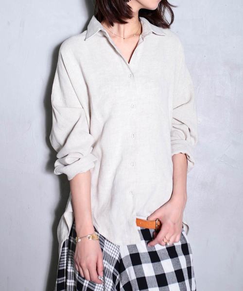 antiqua（アンティカ）の「前後差デザインシャツ（シャツ/ブラウス・レディース・ベージュ/オフホワイト/ピンク・FREE）」の3枚目の写真
