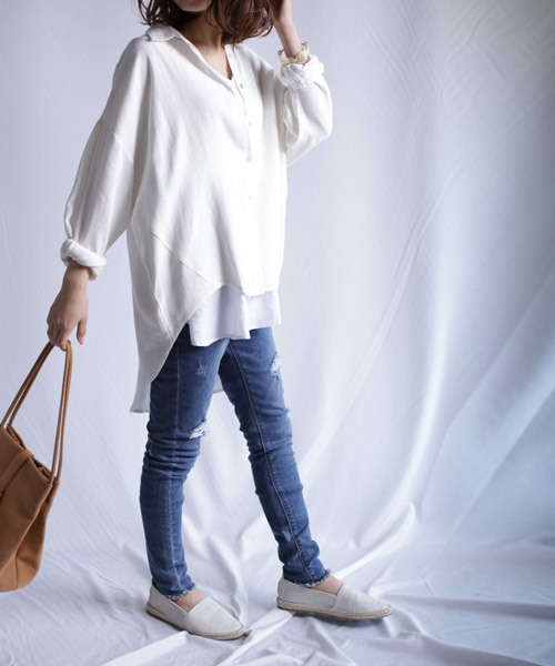 antiqua（アンティカ）の「前後差デザインシャツ（シャツ/ブラウス・レディース・ベージュ/オフホワイト/ピンク・FREE）」の20枚目の写真