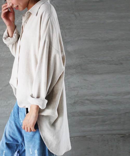 antiqua（アンティカ）の「前後差デザインシャツ（シャツ/ブラウス・レディース・ベージュ/オフホワイト/ピンク・FREE）」の8枚目の写真