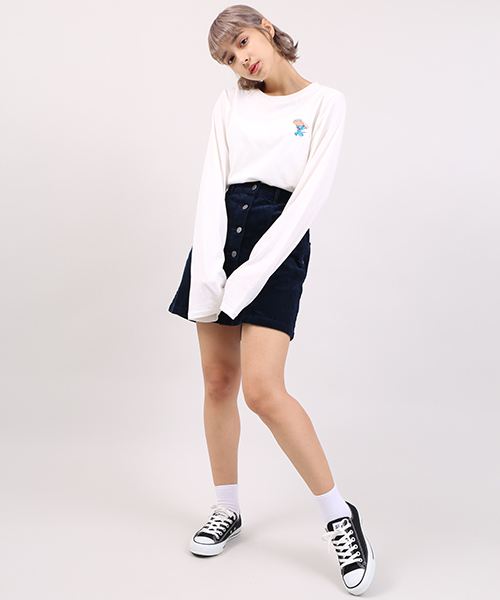 PUNYUS（プニュズ）の「コーデュロイ前ボタンスカート（スカート・レディース・ダークグリーン/ネイビー/ワイン/マスタード・2/4/1/3）」の3枚目の写真