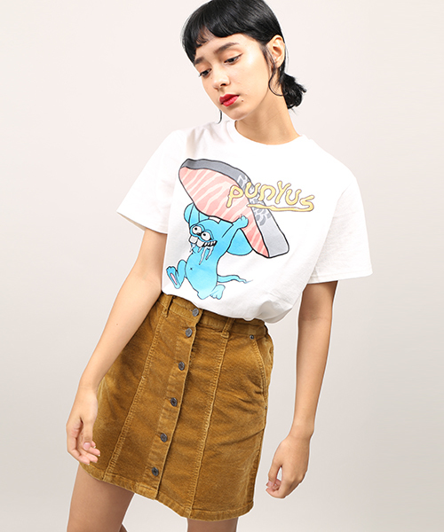 PUNYUS（プニュズ）の「コーデュロイ前ボタンスカート（スカート・レディース・ダークグリーン/ネイビー/ワイン/マスタード・2/4/1/3）」の4枚目の写真