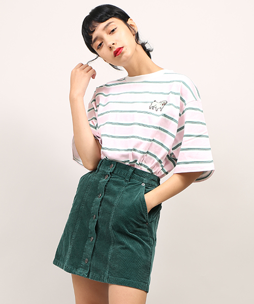 PUNYUS（プニュズ）の「コーデュロイ前ボタンスカート（スカート・レディース・ダークグリーン/ネイビー/ワイン/マスタード・2/4/1/3）」の2枚目の写真