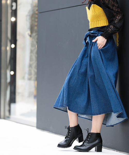 WEGO(ウィゴー)の「WEGO/デニムリボンイレヘムミディスカート(デニムスカート・レディース・インディゴブルー/ダークインディゴブルー・SMALL/LARGE/MEDIUM)」の11枚目の写真