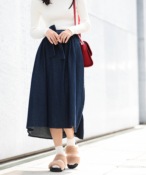 WEGO(ウィゴー)の「WEGO/デニムリボンイレヘムミディスカート(デニムスカート・レディース・インディゴブルー/ダークインディゴブルー・SMALL/LARGE/MEDIUM)」の9枚目の写真