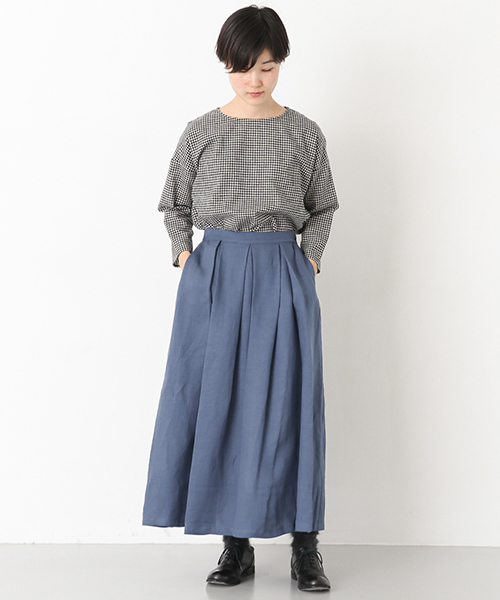 かぐれ（カグレ）の「リネンワッシャータックスカート（スカート・レディース・ベージュ/ブルー/ネイビー・FREE）」の6枚目の写真