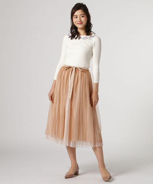 SWINGLE(スウィングル)の「【雑誌掲載】チュールプリーツスカート◆(スカート・レディース・ネイビー/カーキ/キャメル・SMALL)」の1枚目の写真