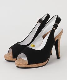 コルクヒールバックレスパンプス