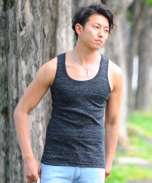 SPADE(スペード)の「【SPADE】MIX杢 フライスタンクトップ(タンクトップ・メンズ・ブラック/杢グレー/ネイビー・M/L/LL)」の2枚目の写真