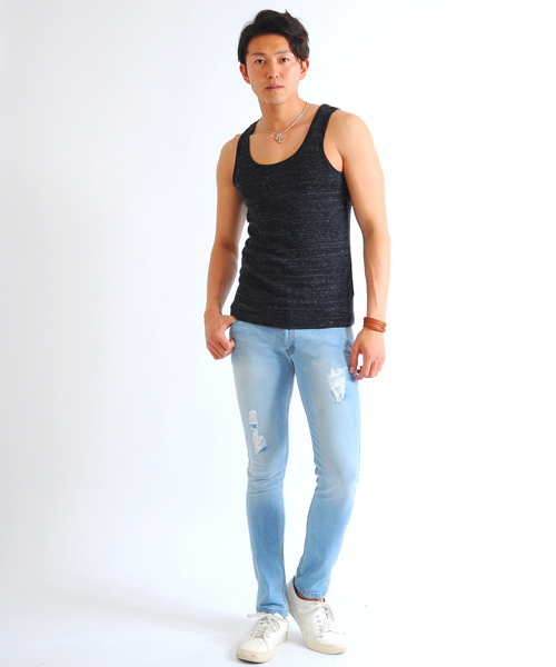 SPADE(スペード)の「【SPADE】MIX杢 フライスタンクトップ(タンクトップ・メンズ・ブラック/杢グレー/ネイビー・M/L/LL)」の6枚目の写真