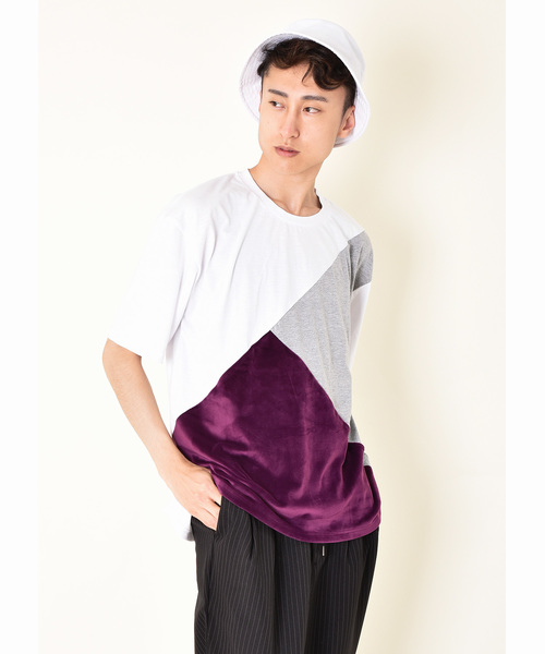 VIBGYOR(ヴィブジョー)の「VIBGYOR Select/ ベロア切替TシャツA(Tシャツ/カットソー・メンズ・ホワイト/ブラック・MEDIUM/LARGE/X-LARGE)」の1枚目の写真