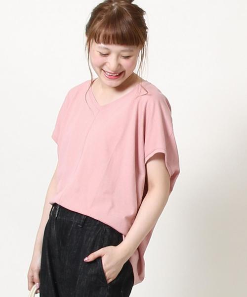 coen(コーエン)の「【新色追加・接触冷感】梨地変形Vネックカットソー(Tシャツ/カットソー・レディース・オリーブ/ホワイト/ブラック/マスタード/ライトピンク/ダークグリーン・FREE)」の6枚目の写真