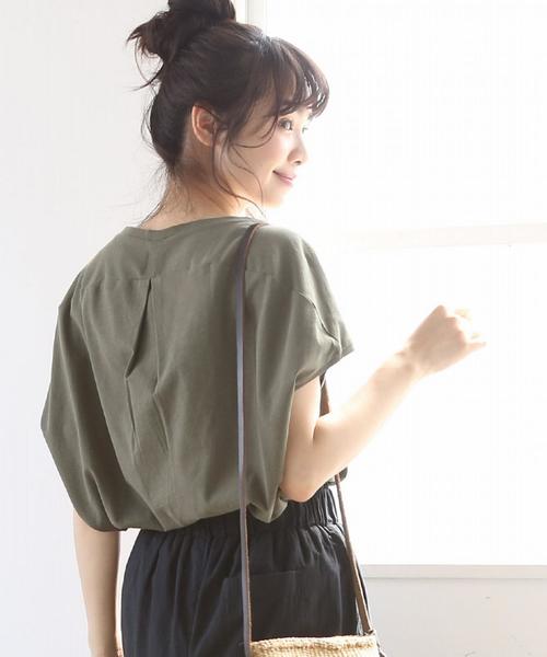 coen(コーエン)の「【新色追加・接触冷感】梨地変形Vネックカットソー(Tシャツ/カットソー・レディース・オリーブ/ホワイト/ブラック/マスタード/ライトピンク/ダークグリーン・FREE)」の4枚目の写真