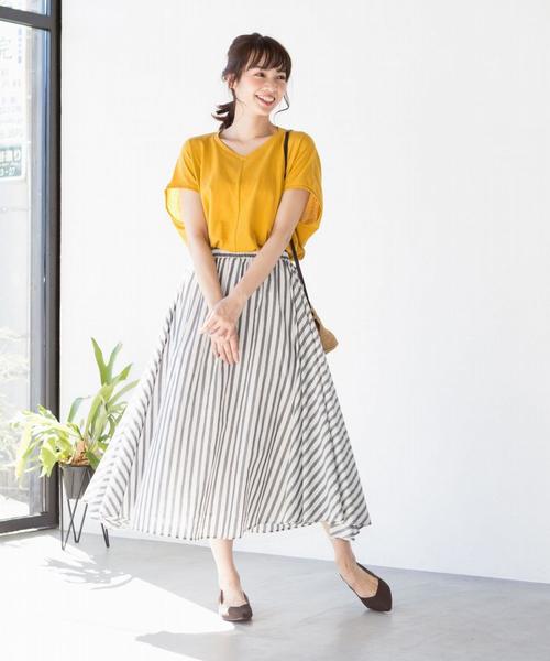 coen(コーエン)の「【新色追加・接触冷感】梨地変形Vネックカットソー(Tシャツ/カットソー・レディース・オリーブ/ホワイト/ブラック/マスタード/ライトピンク/ダークグリーン・FREE)」の19枚目の写真