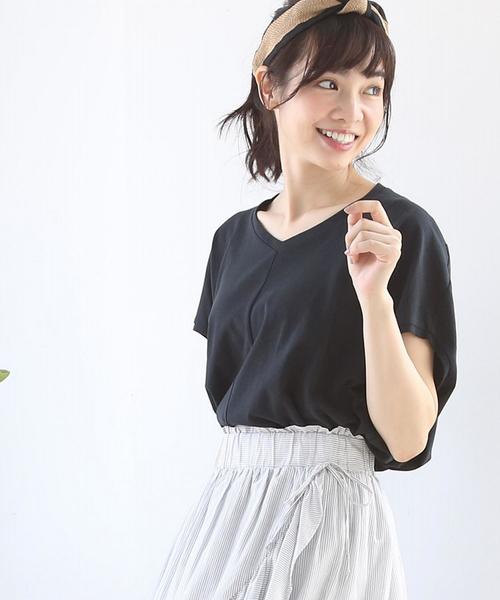 coen(コーエン)の「【新色追加・接触冷感】梨地変形Vネックカットソー(Tシャツ/カットソー・レディース・オリーブ/ホワイト/ブラック/マスタード/ライトピンク/ダークグリーン・FREE)」の22枚目の写真