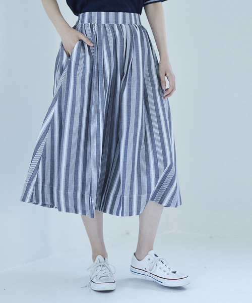 AMERICAN HOLIC（アメリカンホリック）の「・綿麻ギャザーフレアスカート＊（スカート・レディース・ベージュ/ネイビー/カーキ/その他5/ストライプ/チェック・FREE）」の5枚目の写真