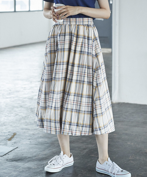 AMERICAN HOLIC（アメリカンホリック）の「・綿麻ギャザーフレアスカート＊（スカート・レディース・ベージュ/ネイビー/カーキ/その他5/ストライプ/チェック・FREE）」の6枚目の写真