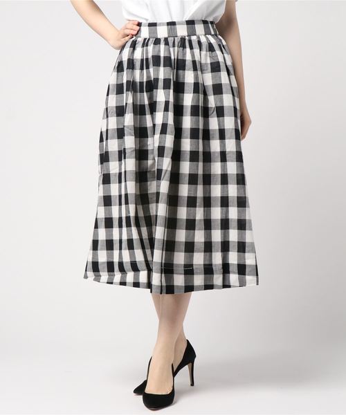 AMERICAN HOLIC（アメリカンホリック）の「・綿麻ギャザーフレアスカート＊（スカート・レディース・ベージュ/ネイビー/カーキ/その他5/ストライプ/チェック・FREE）」の4枚目の写真