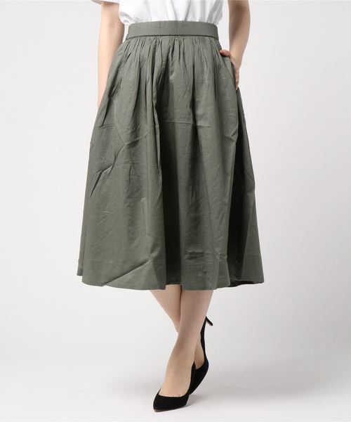 AMERICAN HOLIC（アメリカンホリック）の「・綿麻ギャザーフレアスカート＊（スカート・レディース・ベージュ/ネイビー/カーキ/その他5/ストライプ/チェック・FREE）」の3枚目の写真