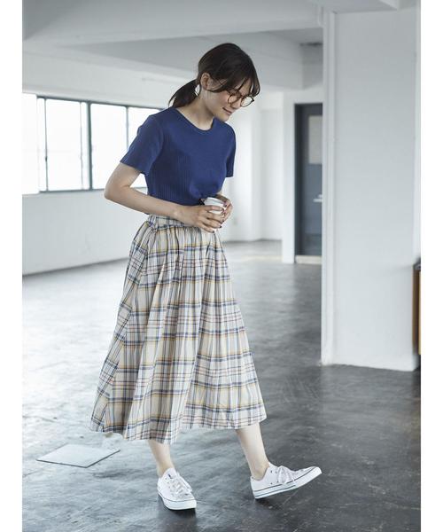 AMERICAN HOLIC（アメリカンホリック）の「・綿麻ギャザーフレアスカート＊（スカート・レディース・ベージュ/ネイビー/カーキ/その他5/ストライプ/チェック・FREE）」の18枚目の写真