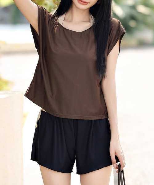 TeddyShop(テディショップ)の「【UVカット率 99.9%以上】水着 レディース 体型カバー ラッシュガード タンキニ4点セット【WEB限定】(水着・レディース・ブラック/ネイビー/グリーン/ブラック系その他/ブルー/ホワイト/ピンク/ホワイト×グリーン/クリーム/ブルー系その他/ブラック×イエロー/ブラック系その他2/ホワイト系その他/ネイビー×ホワイト/ブラック×グリーン/ロイヤルブルー/ブラック×ホワイト/ホワイト×ブルー/ブラック系その他3/ピンク系その他/ホワイト×ネイビー/オレンジ/グリーン系その他2/グリーン系その他/ダークブラウン/ベージュ系その他/ブラック系その他4/ドット/ベージュ系その他2/ブラック×カーキ/ブラック系その他5/ホワイト系その他2/ブラック×ピンク/ブラウン系その他/ホワイト×ブラック/グレイッシュベージュ/カーキ・S/XL/M/L/2XL)」の19枚目の写真