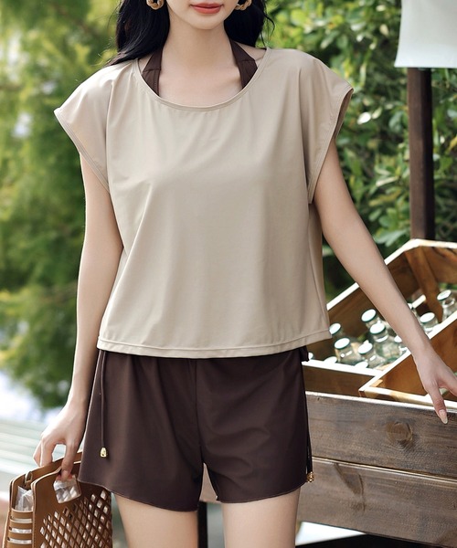 TeddyShop(テディショップ)の「【UVカット率 99.9%以上】水着 レディース 体型カバー ラッシュガード タンキニ4点セット【WEB限定】(水着・レディース・ブラック/ネイビー/グリーン/ブラック系その他/ブルー/ホワイト/ピンク/ホワイト×グリーン/クリーム/ブルー系その他/ブラック×イエロー/ブラック系その他2/ホワイト系その他/ネイビー×ホワイト/ブラック×グリーン/ロイヤルブルー/ブラック×ホワイト/ホワイト×ブルー/ブラック系その他3/ピンク系その他/ホワイト×ネイビー/オレンジ/グリーン系その他2/グリーン系その他/ダークブラウン/ベージュ系その他/ブラック系その他4/ドット/ベージュ系その他2/ブラック×カーキ/ブラック系その他5/ホワイト系その他2/ブラック×ピンク/ブラウン系その他/ホワイト×ブラック/グレイッシュベージュ/カーキ・S/XL/M/L/2XL)」の22枚目の写真