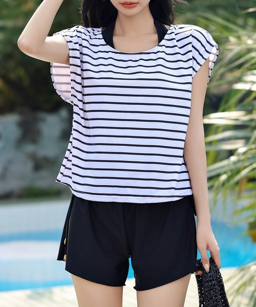 J☆SHOP　3点セット UVカット率 99.9%以上】水着 レディース 体型カバー ラッシュ