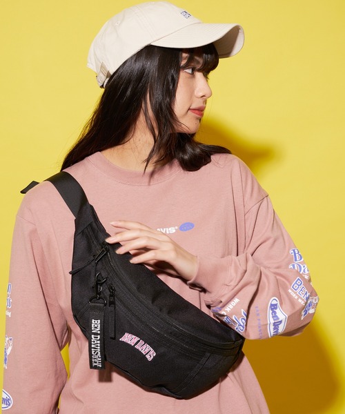 BEN DAVIS（ベンデイビス）の「【BEN DAVIS/ベンデイビス】普段遣い抜群なヘビロテデザイン ワンポイントブランドロゴ入り ユニセックスデザイン ブランドネームリボン付き ウエストバッグ（ボディバッグ/ウエストポーチ・レディース・ブラック/レッド/ピンク/スミクロ/ライトピンク/ネイビー/パープル/イエロー/ライトパープル/グリーン/レッド系その他・FREE）」の2枚目の写真
