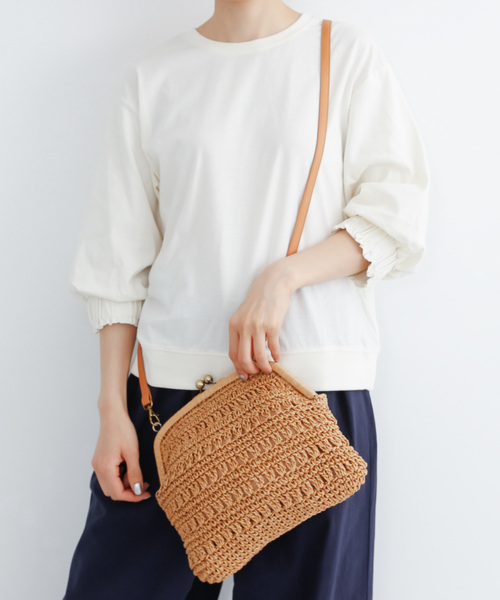 MERLOT（メルロー）の「ペーパー編みがま口ショルダーバッグ043-7601（ショルダーバッグ・レディース・ブラック/ベージュ/アイボリー・FREE）」の3枚目の写真