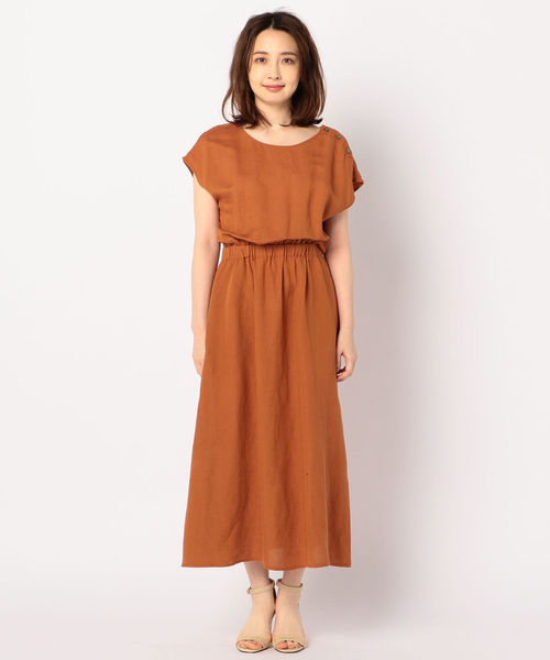 NOLLEY’S（ノーリーズ）の「麻レーヨンスラブ肩ボタンワンピース（ワンピース・レディース・ブラウン/グリーン・38/36）」の5枚目の写真