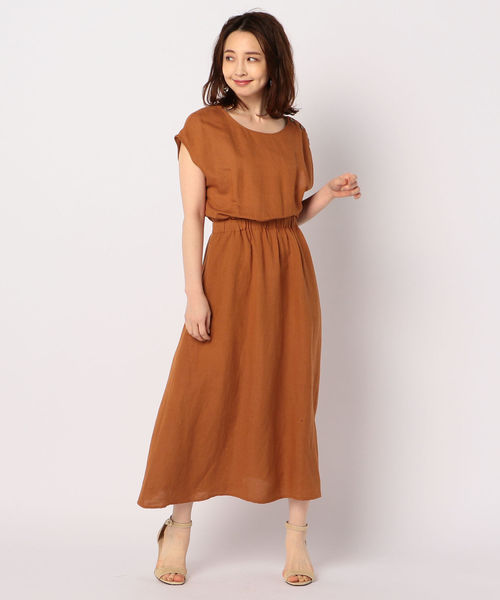 NOLLEY’S（ノーリーズ）の「麻レーヨンスラブ肩ボタンワンピース（ワンピース・レディース・ブラウン/グリーン・38/36）」の15枚目の写真