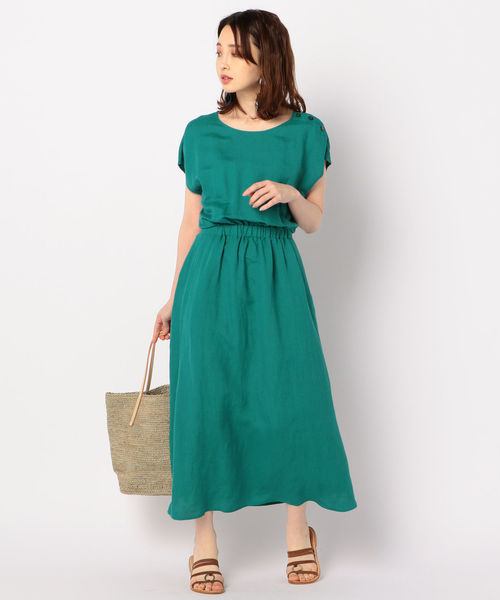 NOLLEY’S（ノーリーズ）の「麻レーヨンスラブ肩ボタンワンピース（ワンピース・レディース・ブラウン/グリーン・38/36）」の16枚目の写真