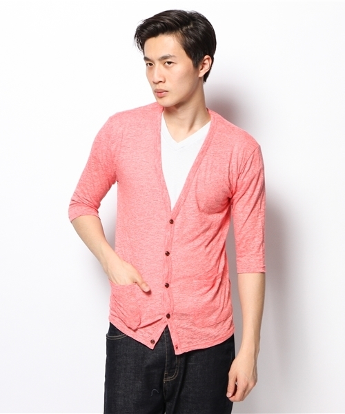 WEGO（ウィゴー）の「WEGO/スラブ杢7分袖カーディガン（カーディガン/ボレロ・メンズ・ブラック/ベージュ/ブルー/レッド・MEDIUM/LARGE）」の4枚目の写真