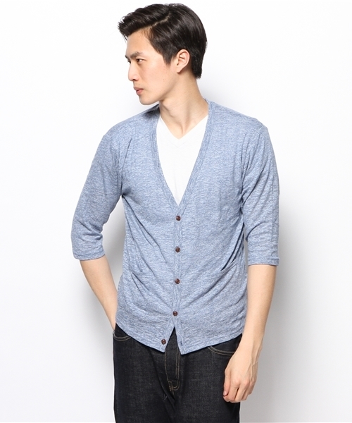WEGO（ウィゴー）の「WEGO/スラブ杢7分袖カーディガン（カーディガン/ボレロ・メンズ・ブラック/ベージュ/ブルー/レッド・MEDIUM/LARGE）」の3枚目の写真