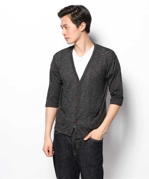 WEGO（ウィゴー）の「WEGO/スラブ杢7分袖カーディガン（カーディガン/ボレロ・メンズ・ブラック/ベージュ/ブルー/レッド・MEDIUM/LARGE）」の2枚目の写真