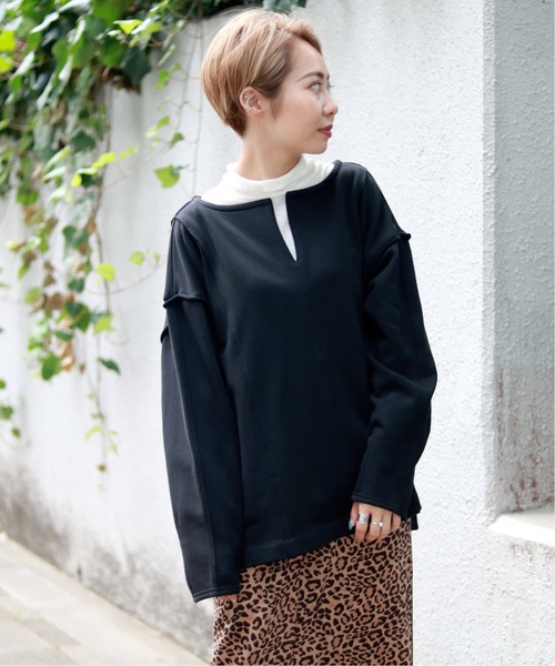 JOINT WORKS（ジョイントワークス）の「裏毛フロントスリットプルオーバー◆（スウェット・レディース・ブラック/カーキ/パープル・FREE）」の2枚目の写真