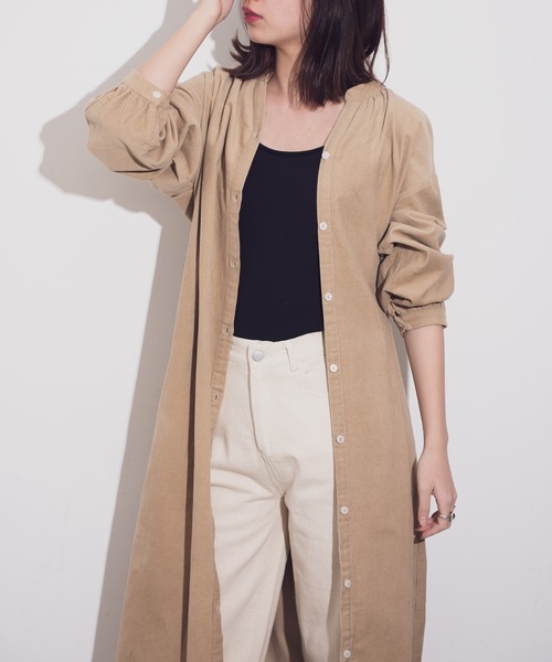 Aunt Marie's（アントマリーズ）の「AUNT MARIE'S コーデュロイバンドカラーシャツワンピース（ワンピース・レディース・ブラック/ベージュ/ブラウン/グリーン・FREE）」の3枚目の写真