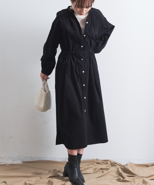 Aunt Marie's（アントマリーズ）の「AUNT MARIE'S コーデュロイバンドカラーシャツワンピース（ワンピース・レディース・ブラック/ベージュ/ブラウン/グリーン・FREE）」の10枚目の写真