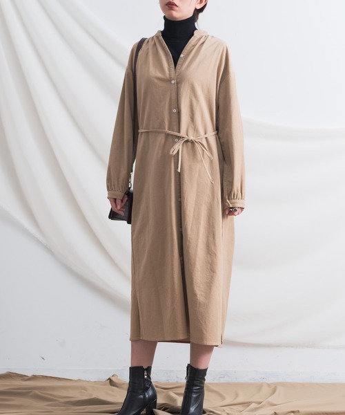 Aunt Marie's（アントマリーズ）の「AUNT MARIE'S コーデュロイバンドカラーシャツワンピース（ワンピース・レディース・ブラック/ベージュ/ブラウン/グリーン・FREE）」の19枚目の写真