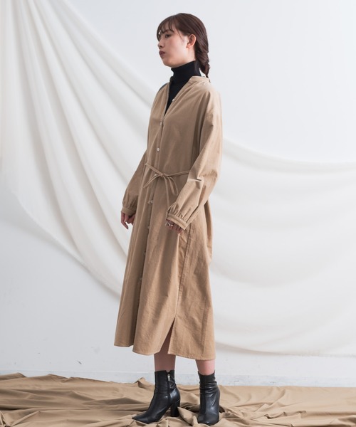 Aunt Marie's（アントマリーズ）の「AUNT MARIE'S コーデュロイバンドカラーシャツワンピース（ワンピース・レディース・ブラック/ベージュ/ブラウン/グリーン・FREE）」の20枚目の写真