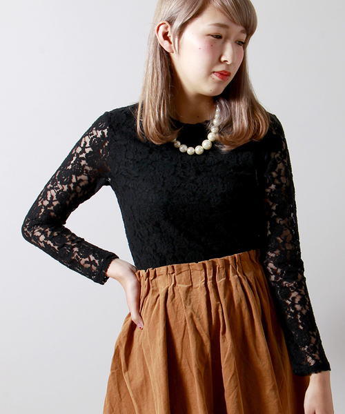 WEGO（ウィゴー）の「WEGO/起毛レースロングTシャツ（Tシャツ/カットソー・レディース・オフホワイト/ブラック/ネイビー・FREE）」の3枚目の写真